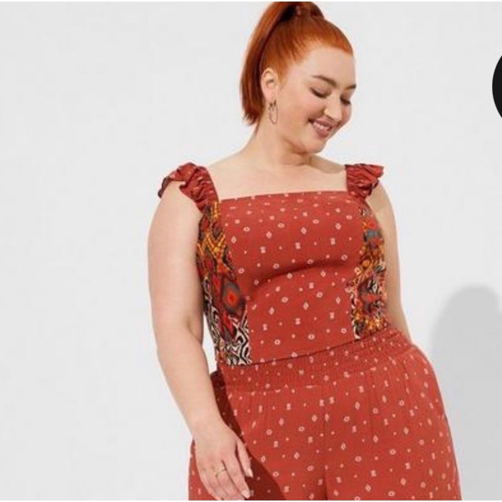 Torrid‎ Challis Smocked Ruffle Trim Crop Top